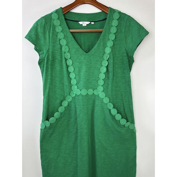 *Altered* BODEN Saskia Jersey Trim Dress Medallion Kelly Green Pockets Size 10 - Picture 4 of 13